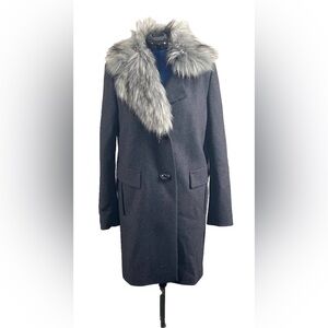 Sam Edelman Women’s Asymmetric Wool Blend Grey Coat Size 10 Faux Fur Collar